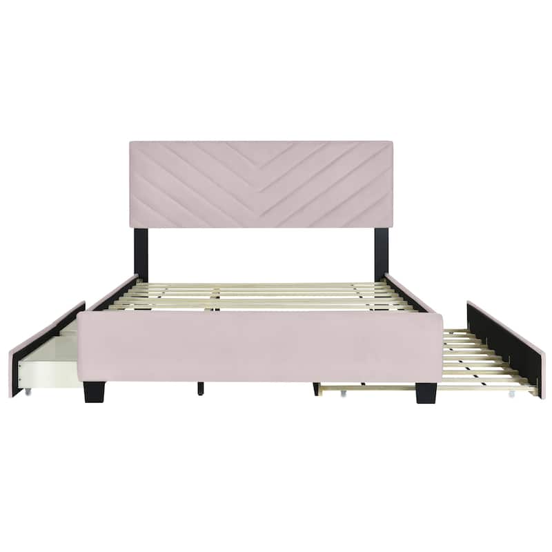 HomeRoots Pink Tufted Upholstered Twin Bed Frame With Trundle And Drawers