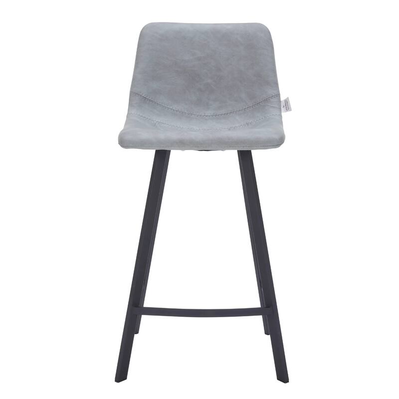 Elland Leather Bar Stool - Modern Counter Height Stool with Black Stainless Steel Legs for Kitchen Island or Home Bar Set of 2