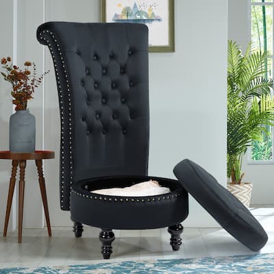 AVAWING High Back Throne Chair Velvet Armless Royal Accent Chair with Storage