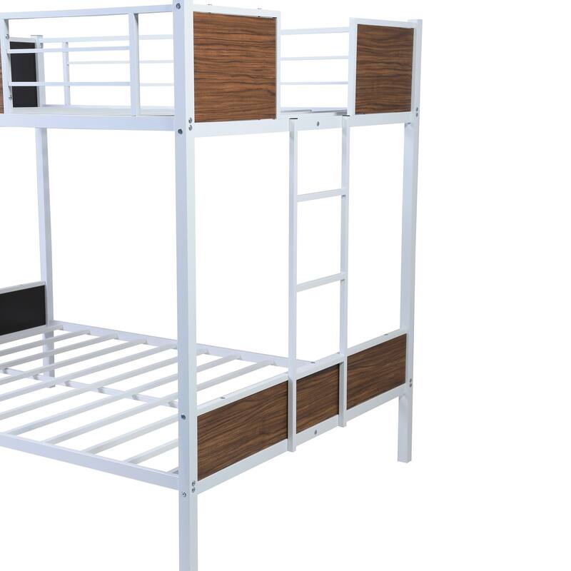 Full-over-full bunk bed modern style steel frame bunk bed with safety rail, built-in ladder for bedroom,dorm,adults