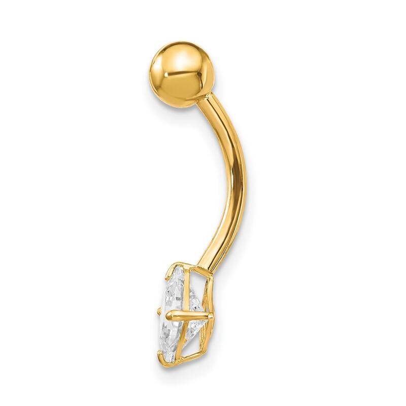 Curata Solid 10k Yellow or White Gold 14g 5mm Square Simulated Diamond Belly Ring Peircing - 6x23mm