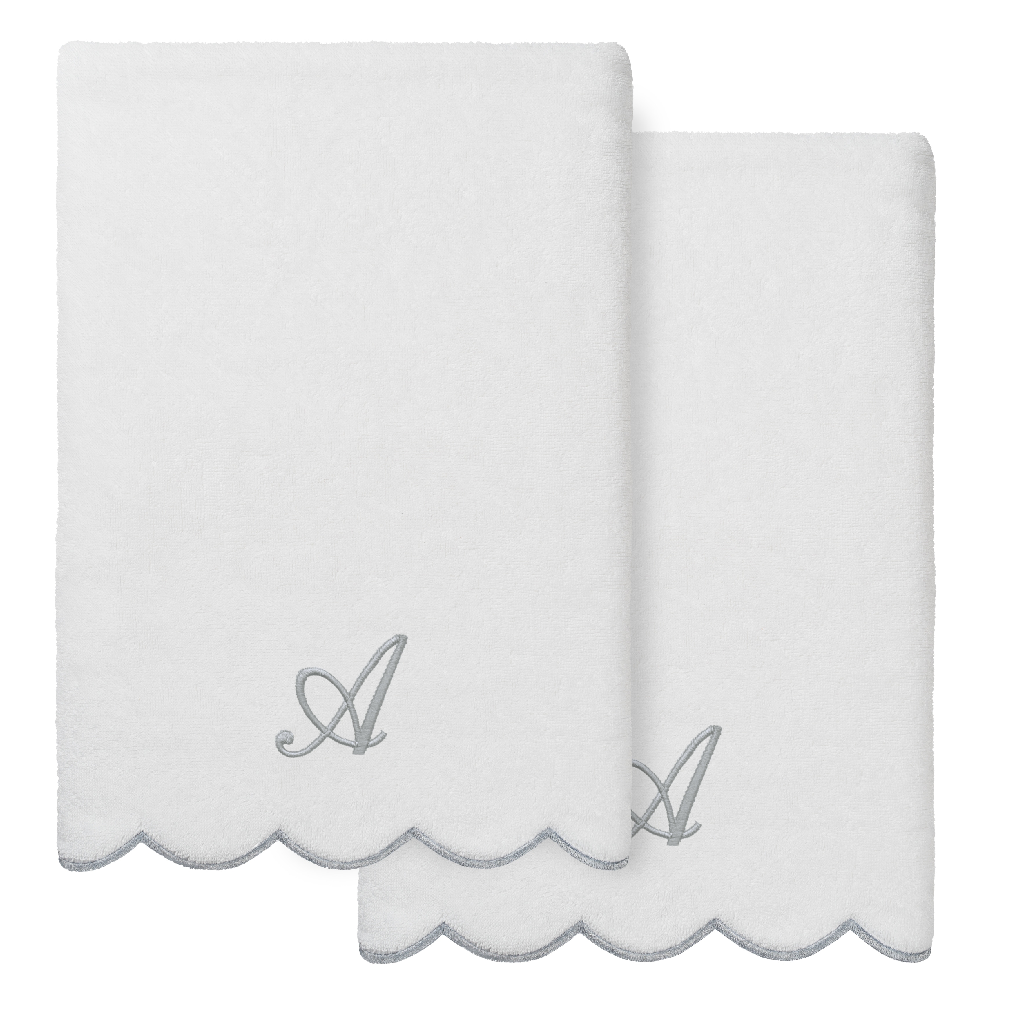 Authentic Hotel and Spa 100% Turkish Cotton Grey ADORNIA Scallop Personalized 2 Piece Bath Towel Set - 2 Bath Towels