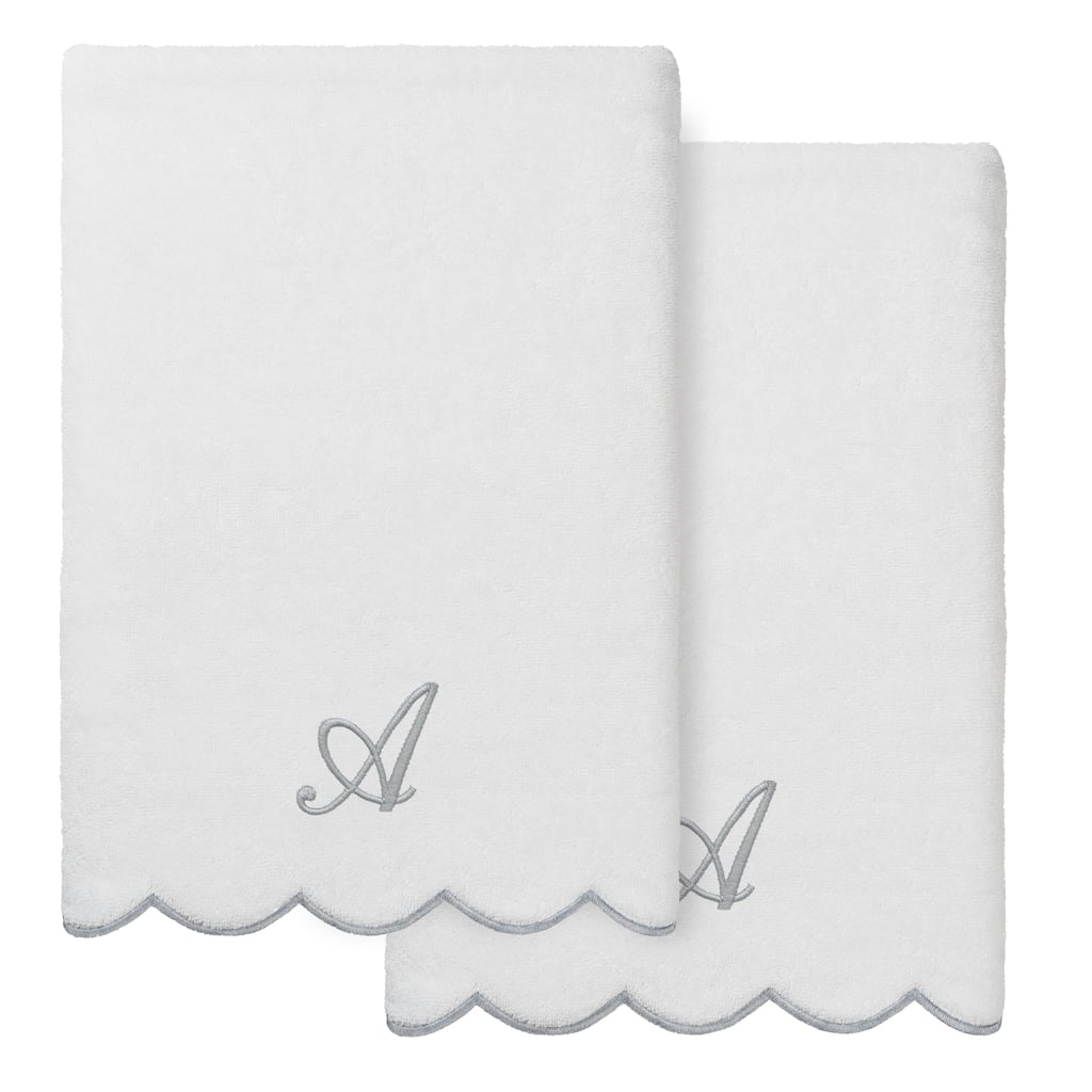 Authentic Hotel and Spa 100% Turkish Cotton Grey ADORNIA Scallop Personalized 2 Piece Bath Towel Set - 2 Bath Towels