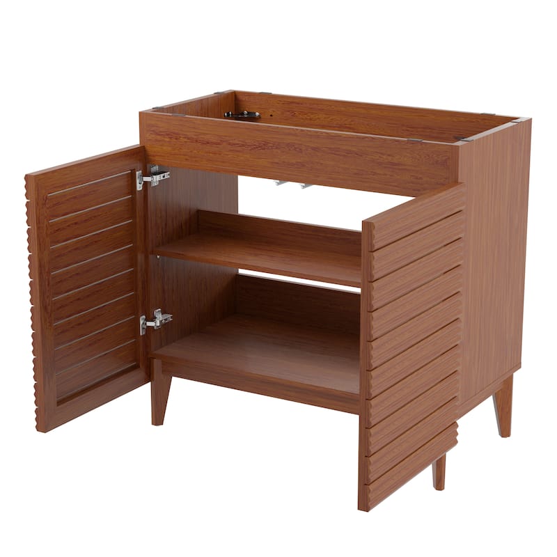 Javer Thin Linear Slat Modern Farmhouse 2-Shelf Bath Vanity Cabinet Only (Sink Basin not Included), by JONATHAN Y