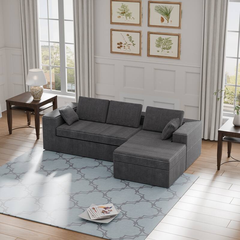 Modland 108" Boneless Cloud Couch, Modular L-Shaped Sectional Sofa, No Assembly, Corduroy