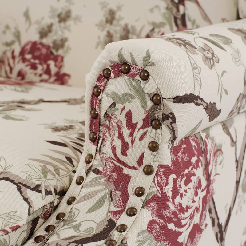 2 Set Transitional Patterned Wingback Accent Chairs with NailHead