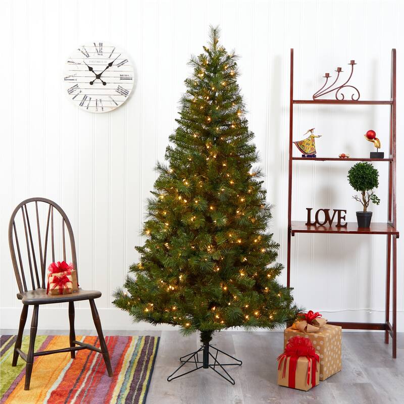 6' Pre-Lit Mt Hood Artificial Christmas Tree, Warm White LED Lights - 6 Foot