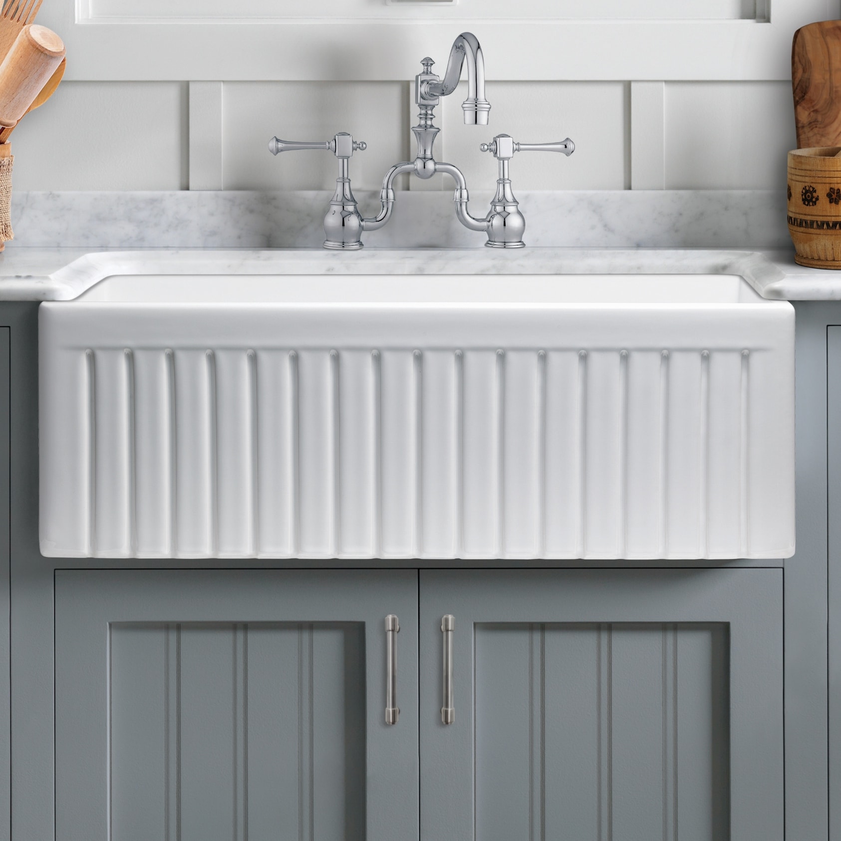 Sinksation Reversible Fireclay 30" L x 18" W Farmhouse/Apron Kitchen Sink - 30