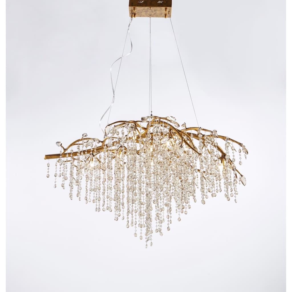 10-Light Gold Branch Chandelier With Champagne Beaded Crystal Accents
