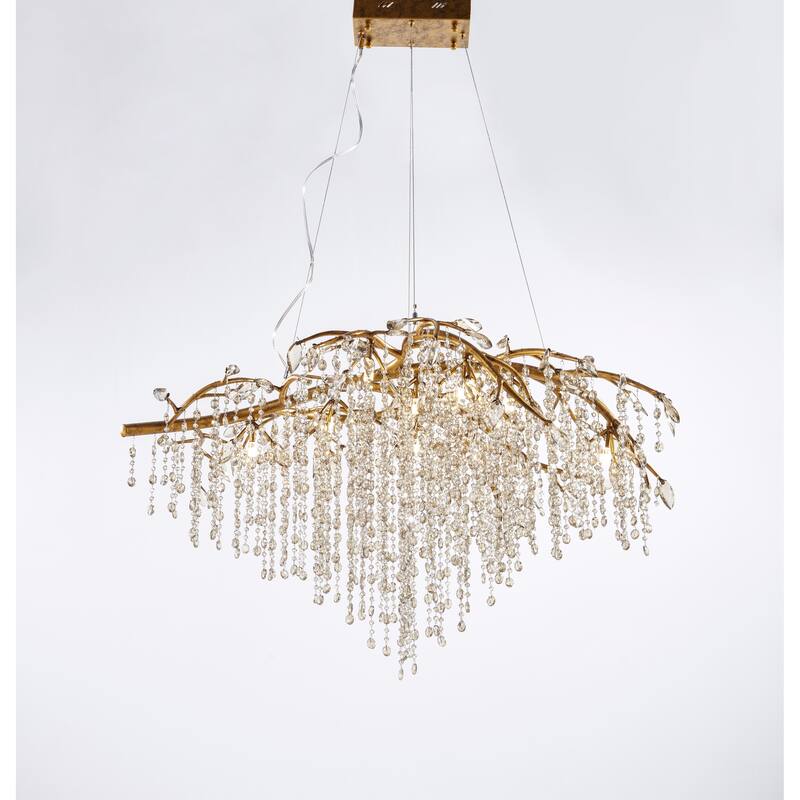 10-Light Gold Branch Chandelier With Champagne Beaded Crystal Accents