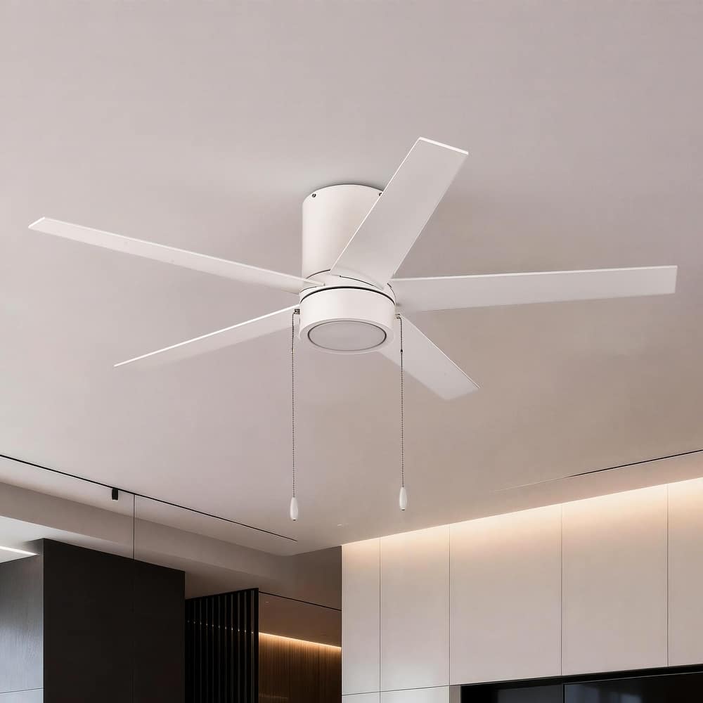 52 in. Indoor Flush Mount Ceiling Fan with 5 Blades & 18W 3CCT LED - 3 Finish Options, Pull Chain Control
