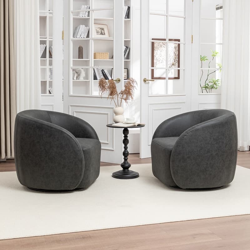 SEYNAR Modern Glam PU Leather 360 Degree Swivel Accent Armchair Set of 2