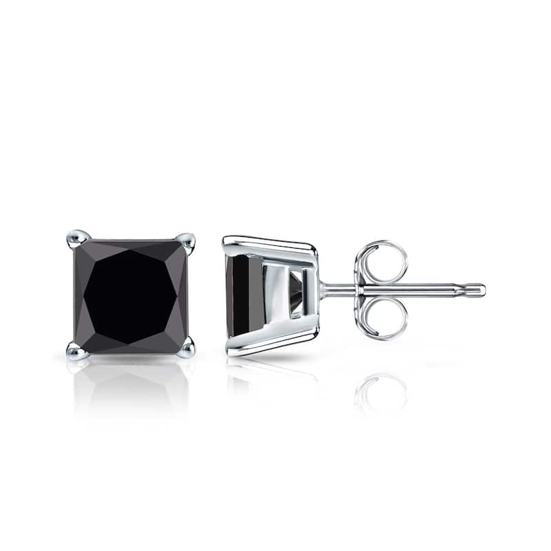 Auriya 14k Gold 1 1/4ctw Princess-cut Black Diamond Stud Earrings - White