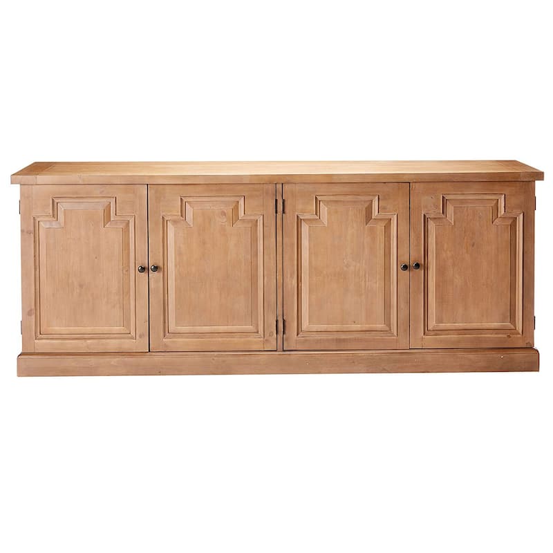 Raised Paneled Wooden Server with Two Double Door Cabinets, Brown