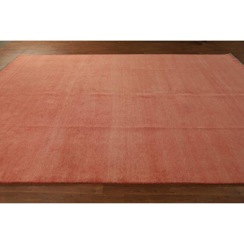 Hand Knotted Oriental 100% Wool Carpet Modern Solid Peach Gabbeh Area Rug - 12' 4'' X 8' 9''