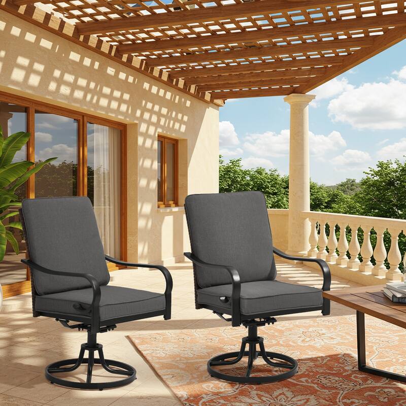 EROMMY Outdoor Swivel Patio Chairs, Heavy Duty Dining Chairs with Thickened Cushions, Wicker Patio Chairs with Gentle Rocker