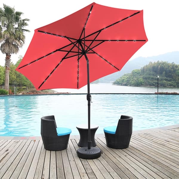 Shop Black Friday Deals On Outdoor 9 Ft Patio Umbrella Sun Shade Offset With Solar Led Light Tilt And Crank On Sale Overstock 31600299