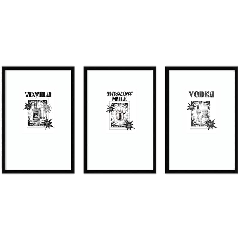 Kate and Laurel Tequila Moscow Mule & Vodka Happy Water 3 Piece Framed Wall Art Print Set by Honey Island Studio - 3 Piece Set 17x25