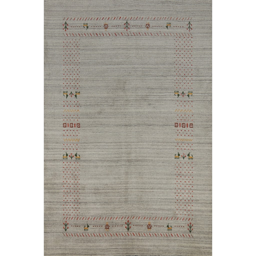 Gabbeh Indian Rug Hand-Knotted Oriental Grey Wool Carpet - 5'1" x 7'8"