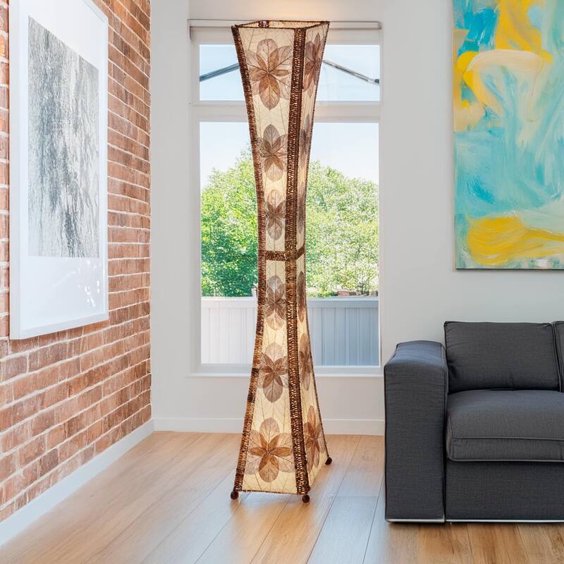 Eangee Handmade Hourglass Giant Floor Lamp, Jackfruit Leaves Shade, 13 x 13 x 72 in.
