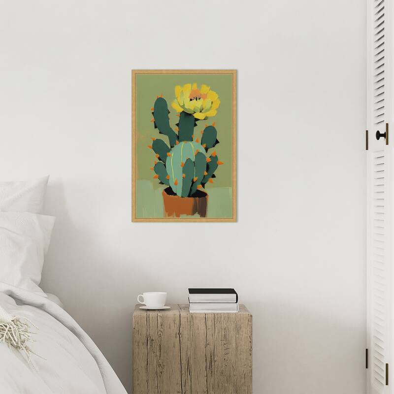 Flowering Cactus by Treechild Framed Canvas Wall Art Print - Sylvie Bright Gold