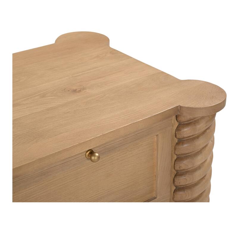 NADAAL STUDIOS Calvert Treccia Nightstand, Solid Oak with Oak Veneer Panels, 2 Drawers, Turned Legs, Natural Finish