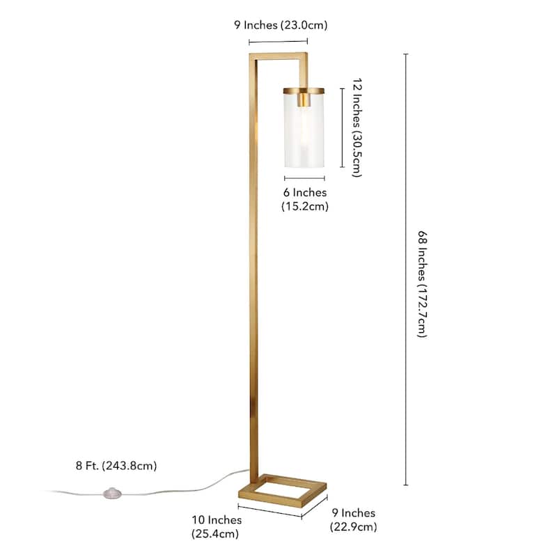 Metal Reading Floor Lamp with Glass Shade and Foot Switch - 9” x 11” x 67” (D x W x H)