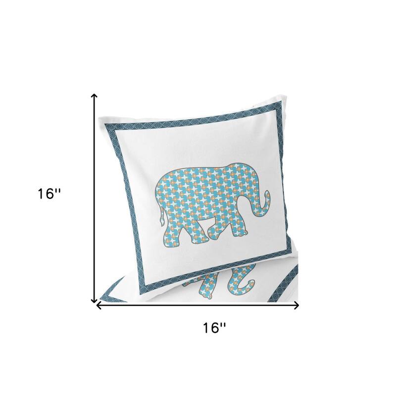 HomeRoots Set of Two 16" X 16" Blue and White Elephant Blown Seam Animal Print Indoor Outdoor Throw Pillow