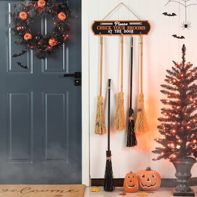 Glitzhome Halloween Set of 5pcs 42"H Wooden Parking Brooms Porch Decor