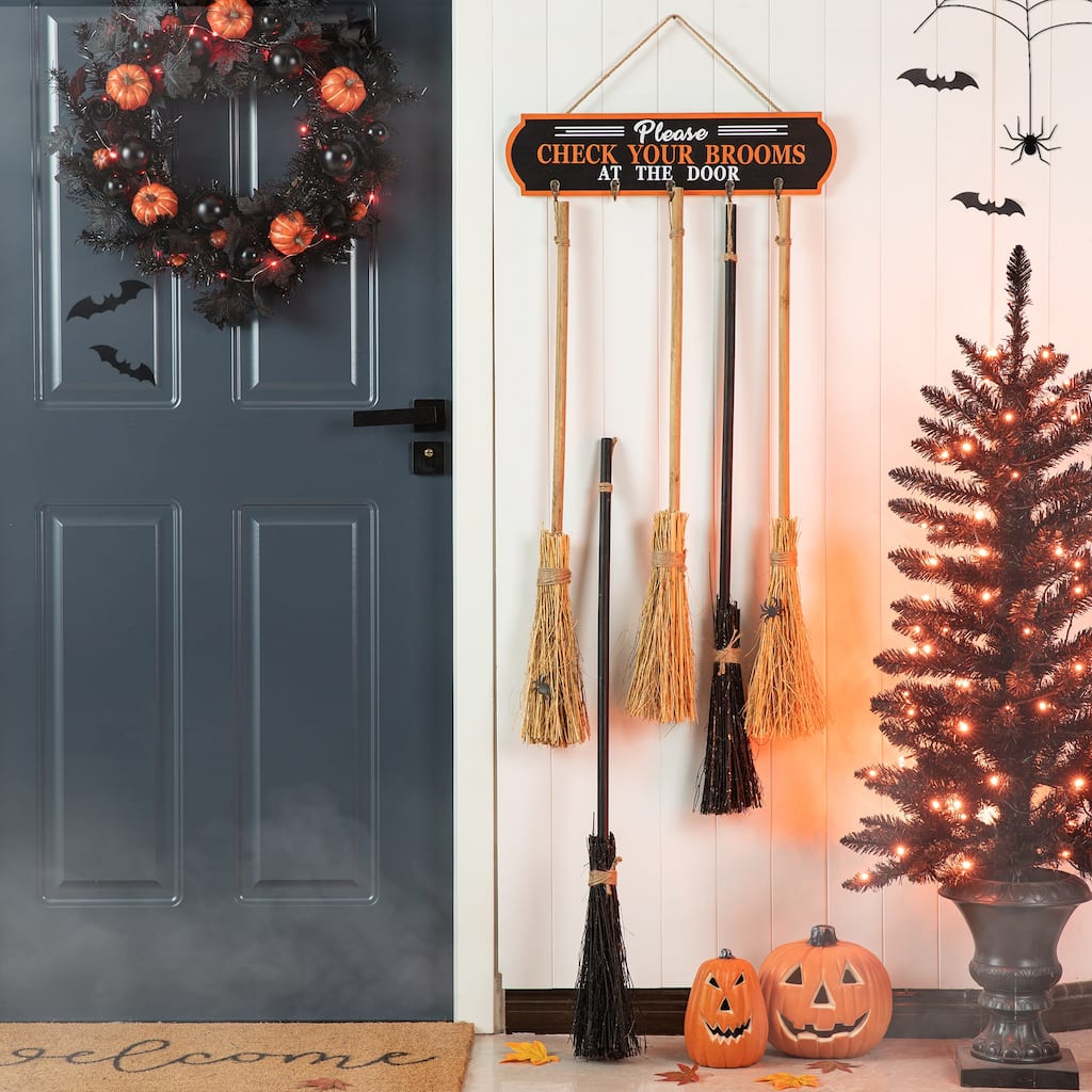 Glitzhome Halloween Set of 5pcs 42"H Wooden Parking Brooms Porch Decor