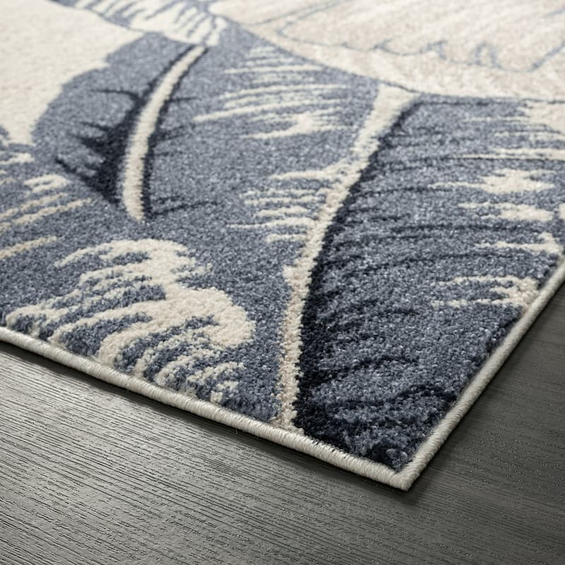 Abani Rugs Sedona SED220A Tropical Leaf Blue Beige Area Rug