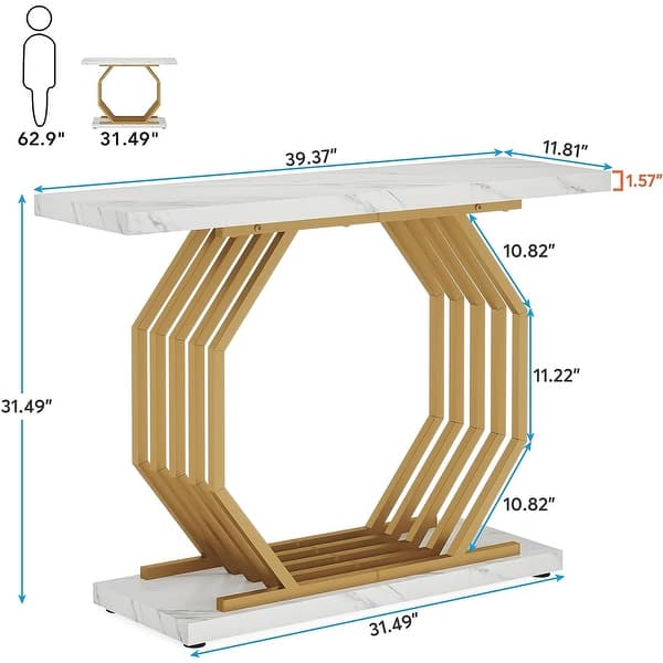 Modern Gold Console Table, Faux Marble Entryway Table Sofa Table, 40 Inch Modern Accent Table