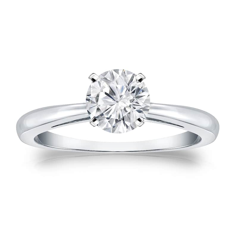 Auriya 14k Gold 1 carat TW Round Solitaire Moissanite Engagement Ring - White - 7.5