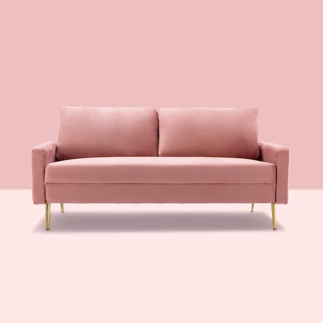 Modern Loveseat Square Arms Upholstered Velvet Sofa with Pillows