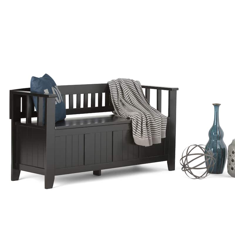 WYNDENHALL Normandy Solid Wood 48-inch Entryway Storage Bench - Black
