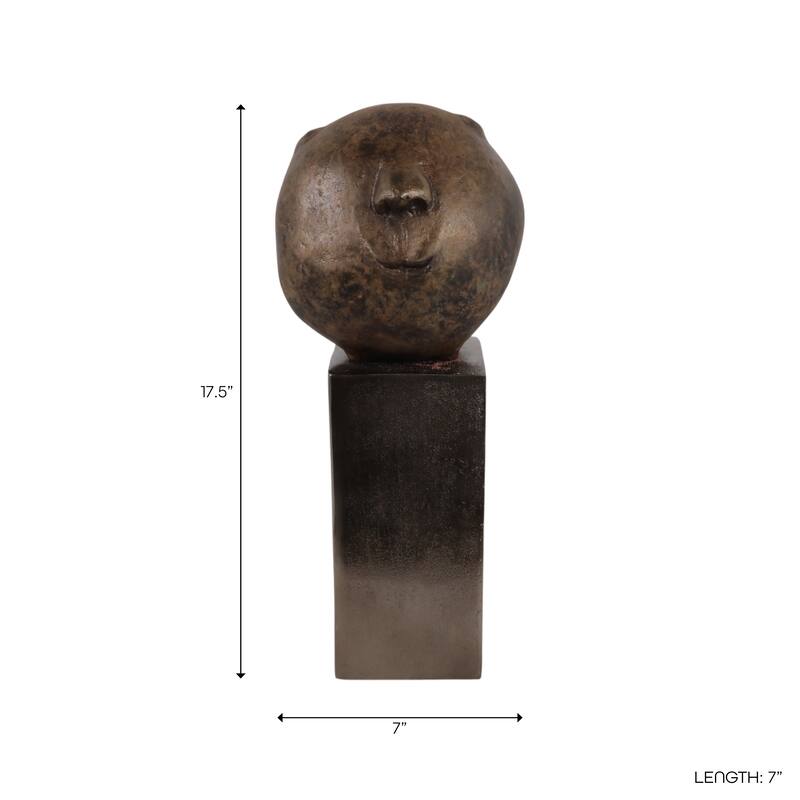 Decorative Smiley Head on Pedestal Sculpture