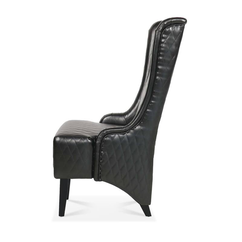 Faux Leather Wingback Chair with Wooden Legs and High Back Support