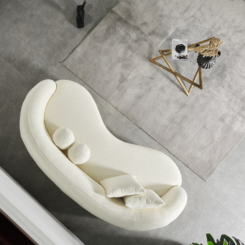 Benty Japandi Style Luxury Modern Boucle Fabric Curved Ivory Sofa