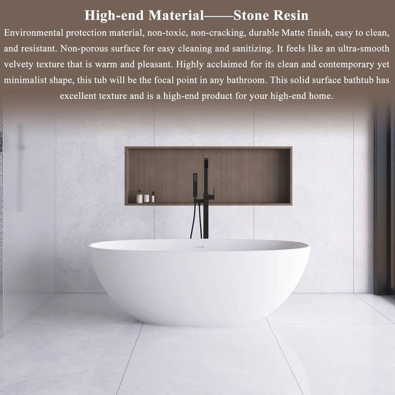 65" x 30" Solid Surface Freestanding Bathtub in Matte White - 65" x 30"