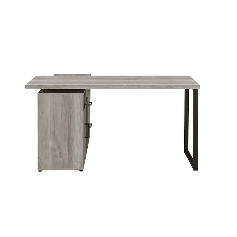 Luz 59 Inch L Shaped Office Desk, 2 Drawers, 5 Compartments, Gray Driftwood