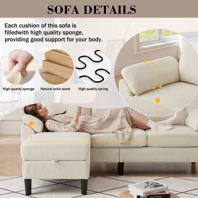 4 Pieces Corduroy Living Room Sets with Sofa, Ottoman and Loveseat