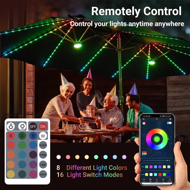XIZZI Outdoor Patio Umbrella with Solar LED Lights and Base