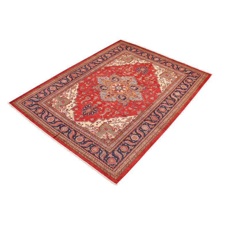 Rustic Super Kazak Zuri Red/Blue Hand Knotted Wool Rug - 8'2'' x 10'2''