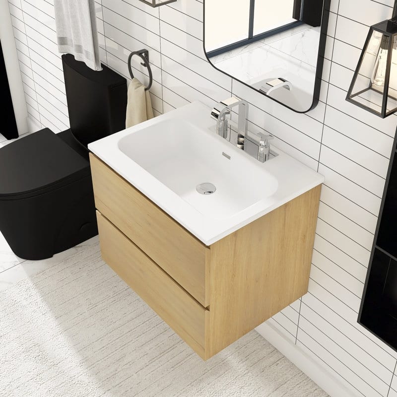 24 inches Wall-mounted Bathroom Vanity Set with White Ceramic Integrated Sink - 24" x 18"