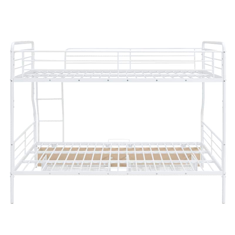 Full XL Over Queen Metal Bunk Bed with 2 Drawers, White