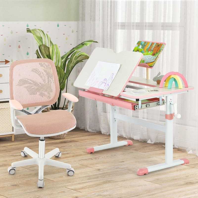 Costway Kids Desk Armchair Swivel Mesh Children Computer Chair with - See Details