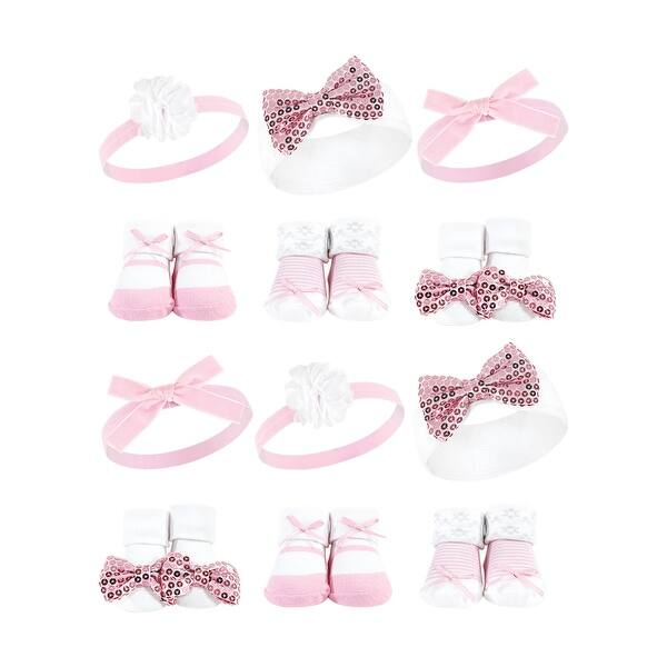 slide 1 of 1, Hudson Baby Infant Girl 12Pc Headband and Socks Giftset, Pink Sequin, One Size - Pink Sequin Pink Sequin - One Size