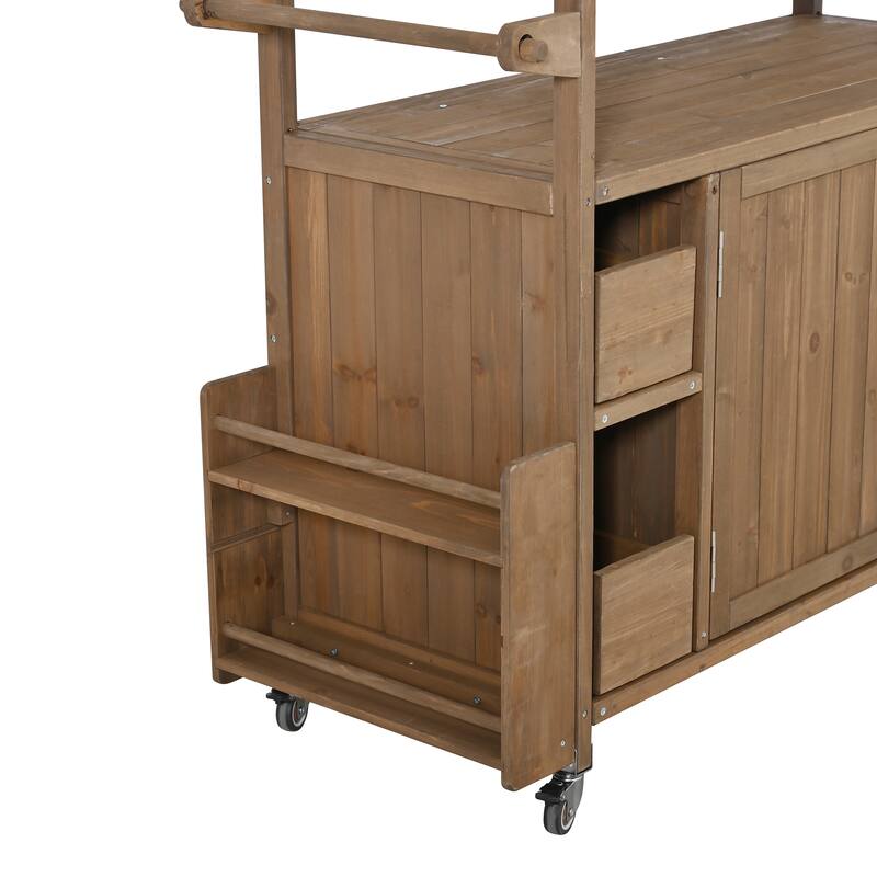 Christopher Knight Home - 54.33" Solid Wood Mobile Outdoor Kitchen Cart with Stainless Steel Top & Spice Rack & Lockable Wheels