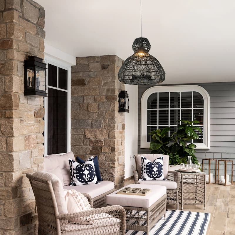 Ciel 1-Light Wicker Outdoor Pendant Light, Coastal Boho Style Scalloped- Handwoven