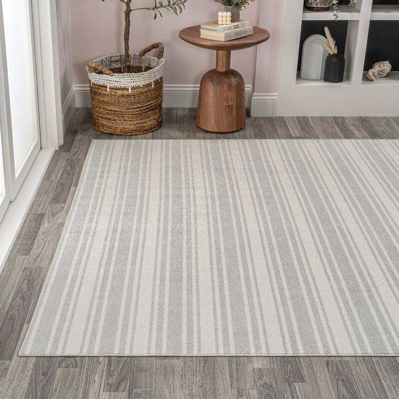 JONATHAN Y Maze Two-Tone Striped Classic Low-Pile Machine-Washable Cream/Light Gray Area Rug
